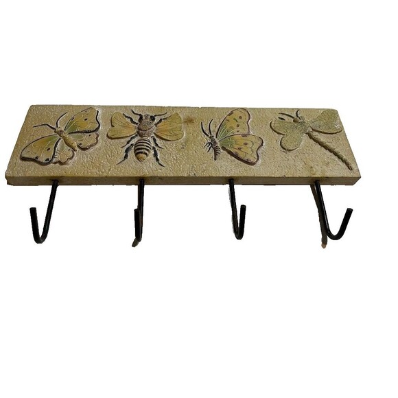 Heavy Resin Wall Hanging w/4 Hooks Butterfly, Bee & Dragonfly Whimsical Decor - Picture 3 of 3